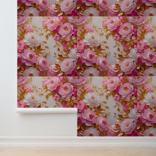 Papier Peint Chic Pink Gold Flower amovible Peel and Stick
