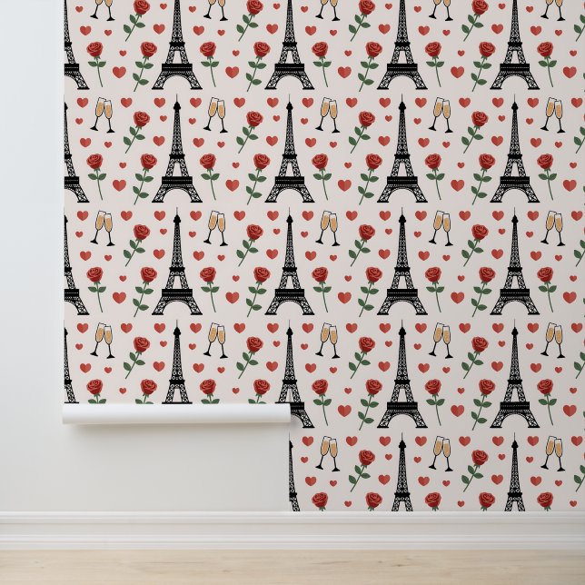 Papier Peint Chic Romantique Paris France Tour Eiffel & Roses (Application)