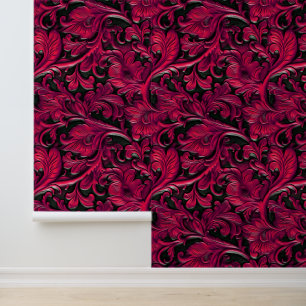 Papier Peint Chic rouge noir à outils cuir grand