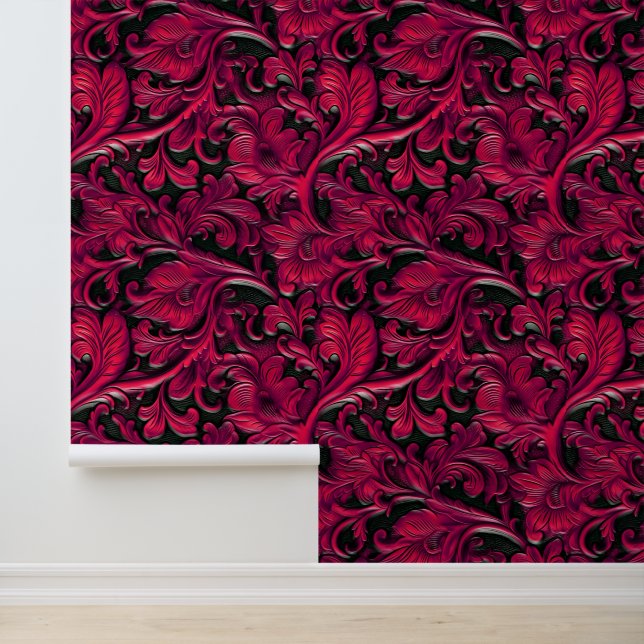 Papier Peint Chic rouge noir à outils cuir grand (Application)