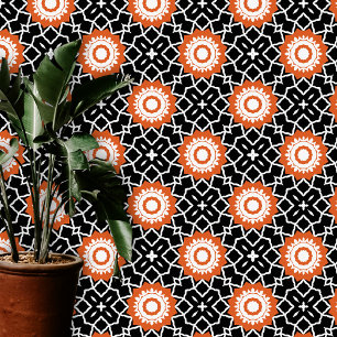 Papier Peint Chic tendance Marocain Noir Orange Blanc Géométriq