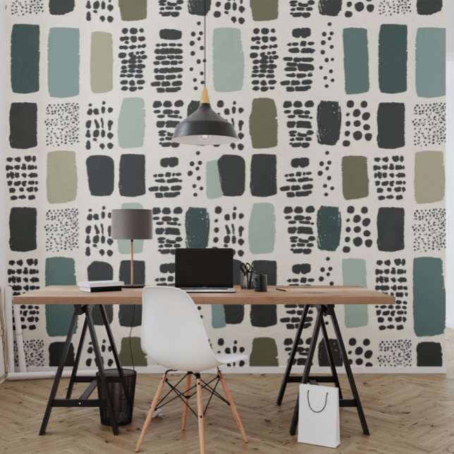 Papier Peint Chic, vert, beige et noir Motif (Créateur téléchargé)