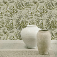 Chic Vert Gris Toile de Jouy Vintage Française