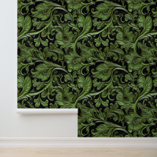 Papier Peint Chic vert noir à outils cuir