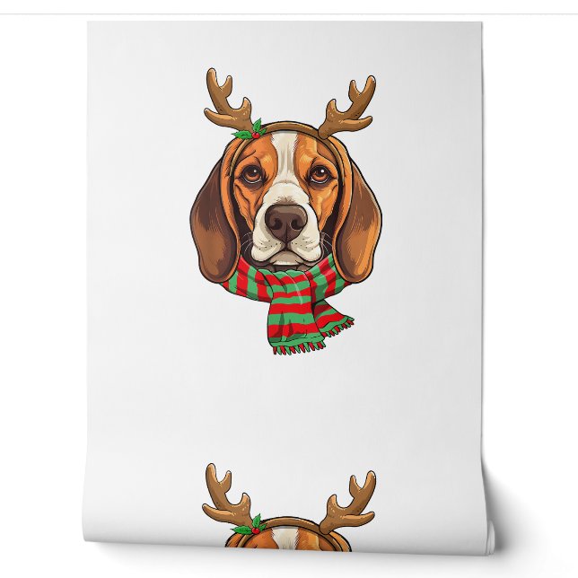 Papier Peint Chien beagle Noël Rendeer Santa Hat Funny Noël (Déroulement)