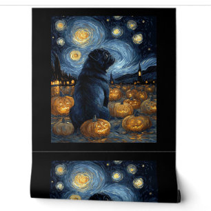 Papier Peint Chien Carlin noir de la nuit étoilée de van gogh h