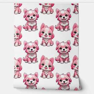 Papier Peint Chien rose Motif design - Blanc