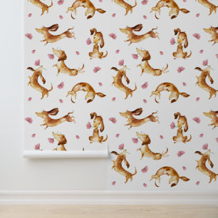 Papier Peint Chiens de chiot rose rose floral