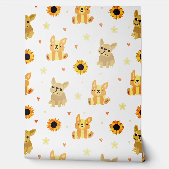 Papier Peint Chiens et tournesols (Déroulement)
