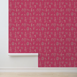 Papier Peint Chiens Lady Toile de Jouy Couleur rose foncé
