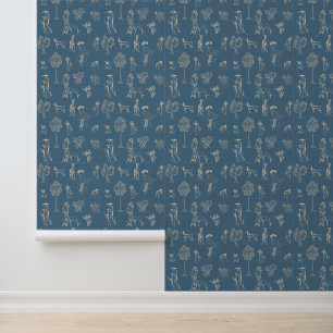 Papier Peint Chiens Lady Toile de Jouy Dark Turquoise