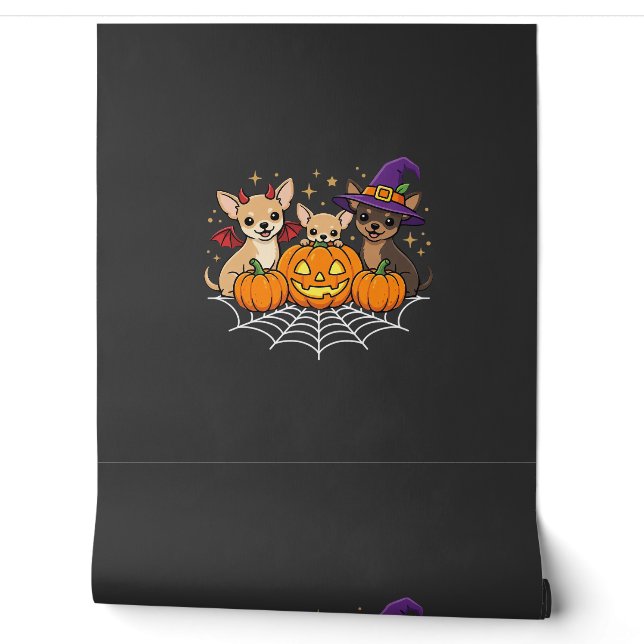 Papier Peint Chihuahua Halloween Citrouille Sorcière Conception (Déroulement)