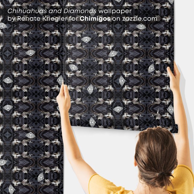 Papier Peint Chimigos - Chiouahuas et Diamants (Chihuahuas and Diamonds Art Deco style wallpaper by Renate Kriegler for Chimigos.)