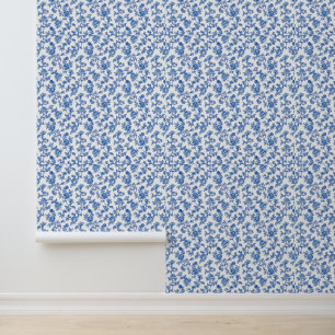 Papier Peint Chinoiserie florale bleu et blanc 