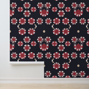 Papier Peint Chips de poker rouge et blanc sur fond sombre