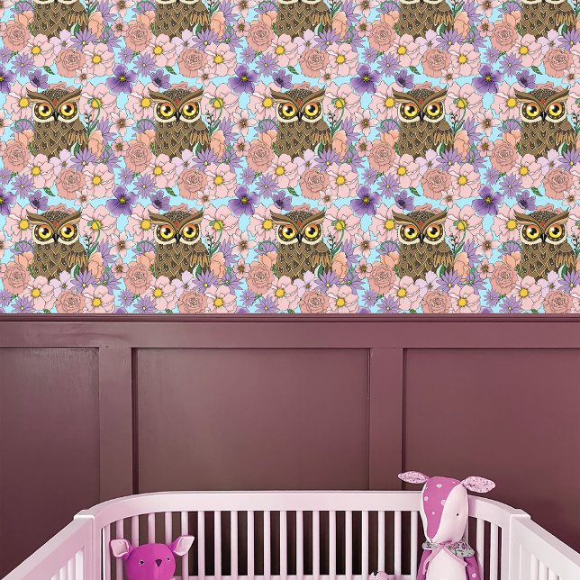 Papier Peint Chouette aux fleurs pastel de printemps (Créateur téléchargé)