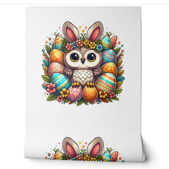 Papier Peint Chouette de Pâques aux oreilles de lapin (Déroulement)