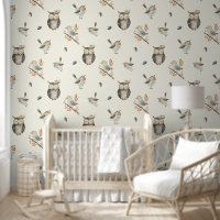Chouettes et oiseaux Pépinière Fond d'écran Décor