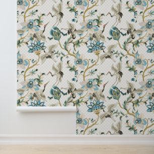 Papier Peint Chrysanthème & Grue couronnée japonaise