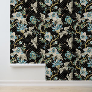 Papier Peint Chrysanthemum Japonais Grue rouge Oiseau noir