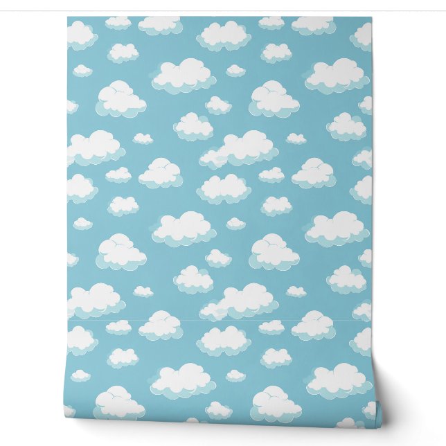 Papier Peint Ciel bleu et Motif nuages (Déroulement)