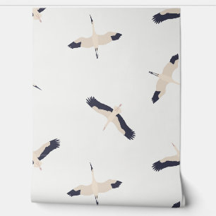 Papier Peint Cigogne volante minimaliste et oiseau grue