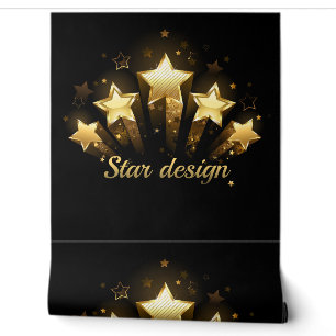 Papier Peint Cinq étoiles d'or en noir