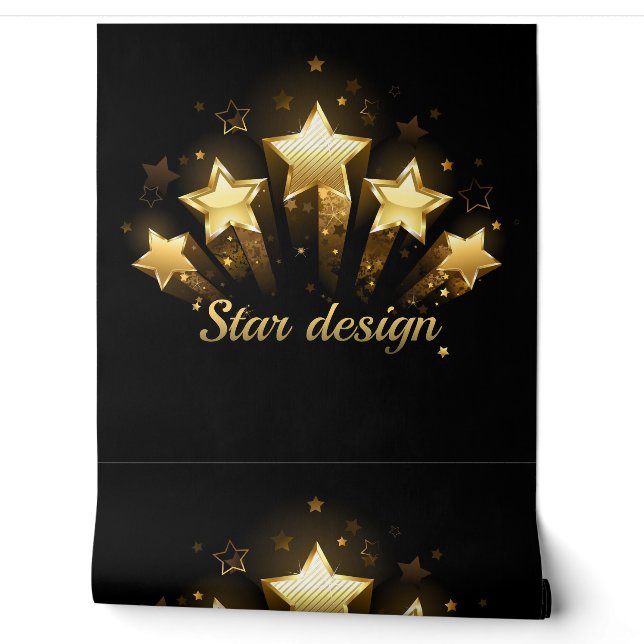 Papier Peint Cinq étoiles d'or en noir (Déroulement)