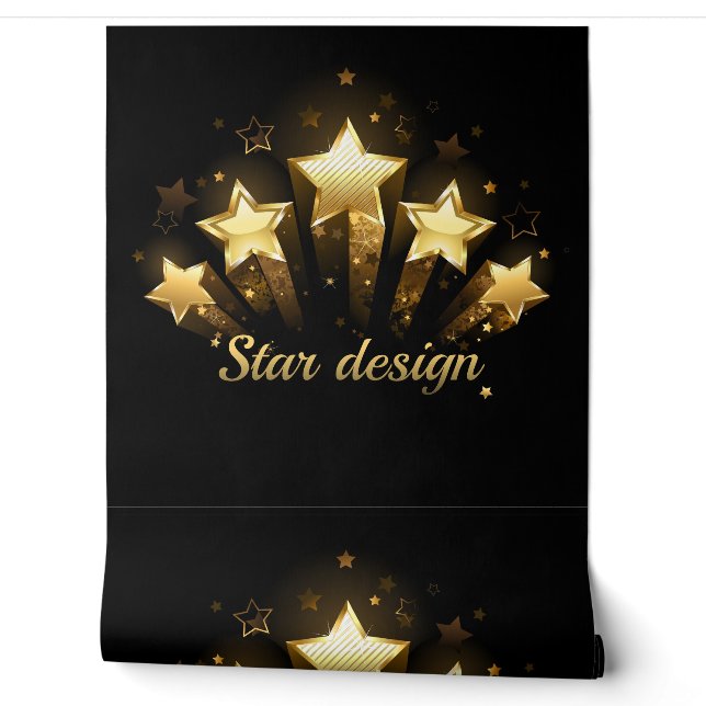 Papier Peint Cinq étoiles d'or en noir (Déroulement)