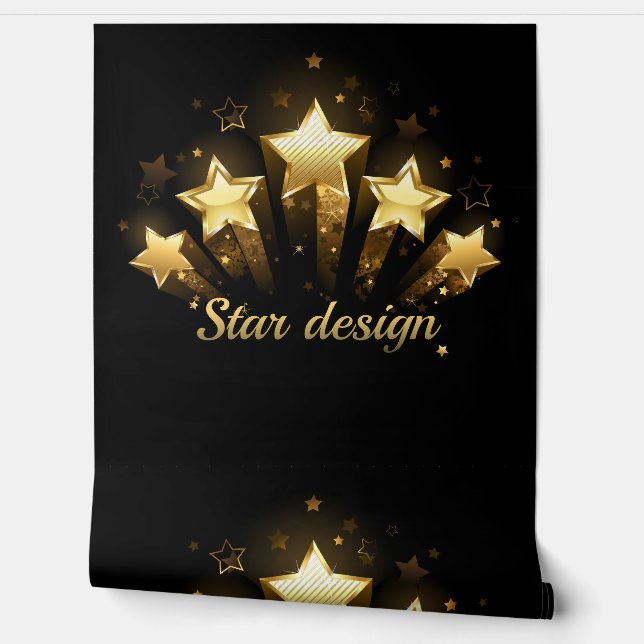 Papier Peint Cinq étoiles d'or en noir (Déroulement)