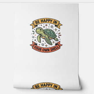 Papier Peint Citation Tortue Heureuse Dessin de Gravure Vintage