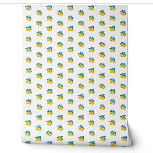 Papier Peint Citrons jaunes d'Amalfi Gingham méditerranéen jaun