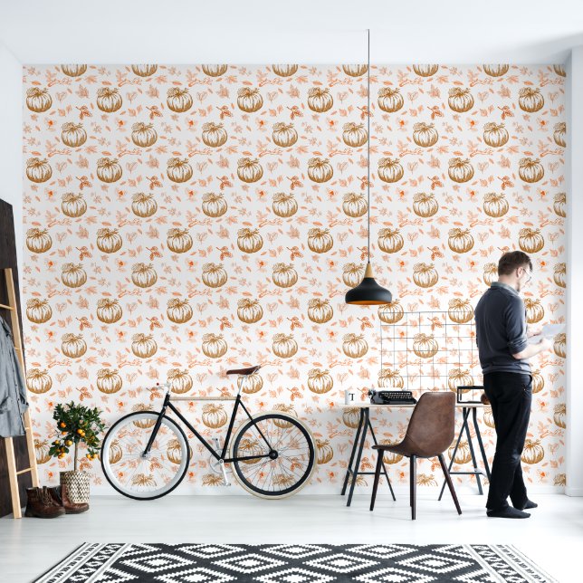 Papier Peint Citrouille d'automne orange Halloween (Salon)
