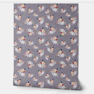 Papier Peint Citrouille floral violet gris aquarelle motif