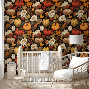 Papier Peint Citrouilles de récolte et feuilles d'automne