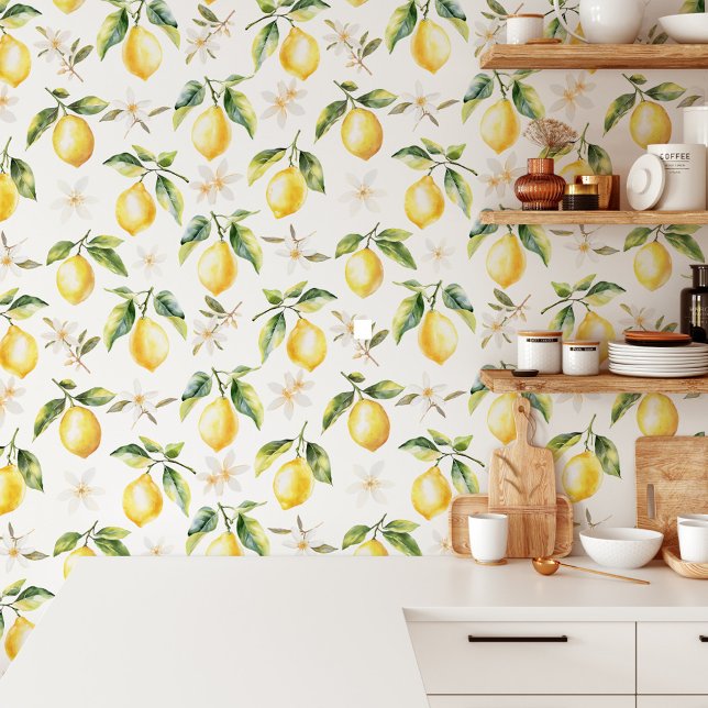 Papier Peint Citrus Citron Fruit Floral Motif botanique (In situ)