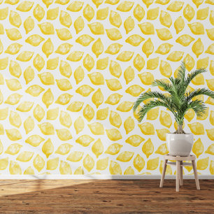 Papier Peint Citrus Citron Méditerranée Jaune Aquarelle blanche