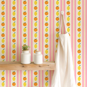Papier Peint Citrus rétro moderne rayures rose