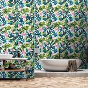 Papier Peint Clair Pink Vert été Tropical Palm Feuille