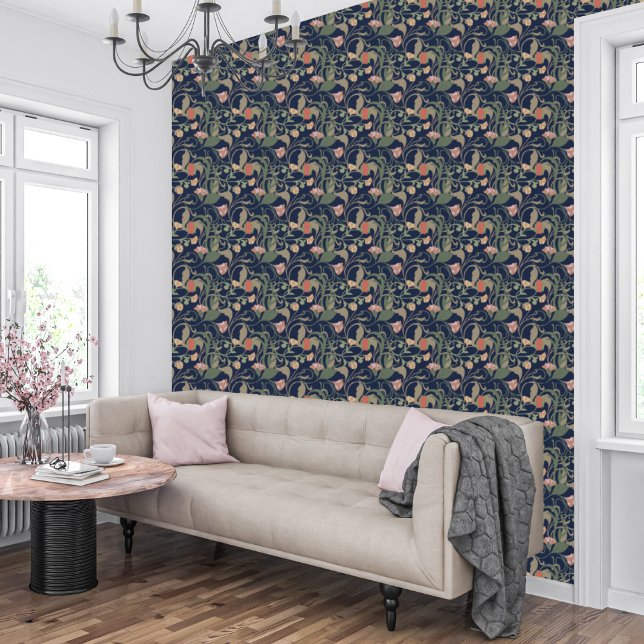 Papier Peint Classic Bleu Art Nouveau Motif Floral (Créateur téléchargé)