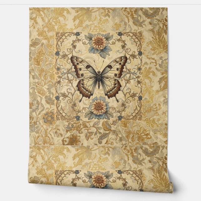Papier Peint Classic, Butterfly and Florals Garden Pattern  (Déroulement)