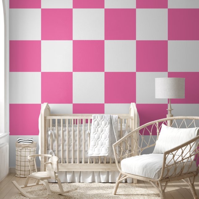 Papier Peint [Classic Checkerboard] Carré rose et blanc 12 pouc (Enfants)