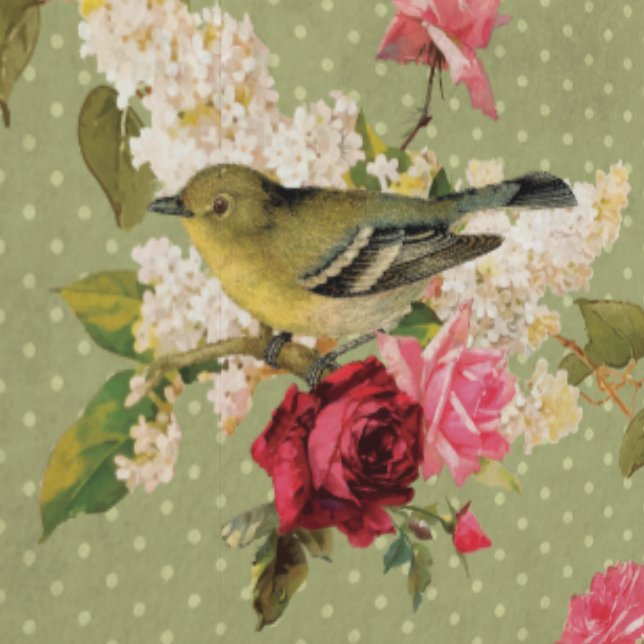 Papier Peint Classic Elegant Green Polka Dot Bird sur Florals (Couture)