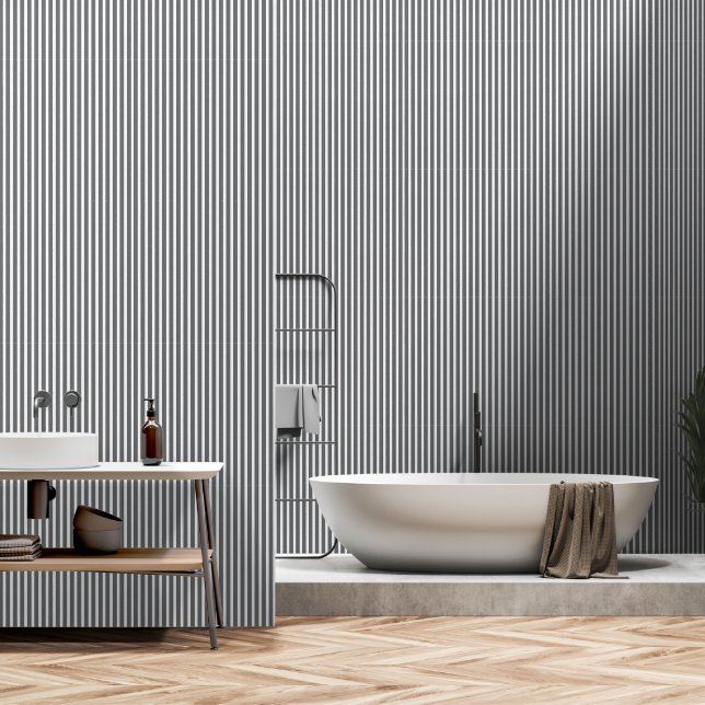 Papier Peint Classic Smoke Grey Stripes Wallpaper (Salle de bain)