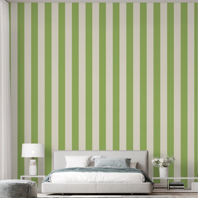 Papier Peint Classique Cabane Large Rayure Verticale Motif Vert (Chambre à coucher)