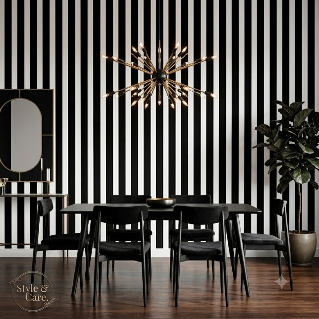 Papier Peint Classique rayé noir et blanc élégant (Classic Black and White Striped Stylish Wallpaper)