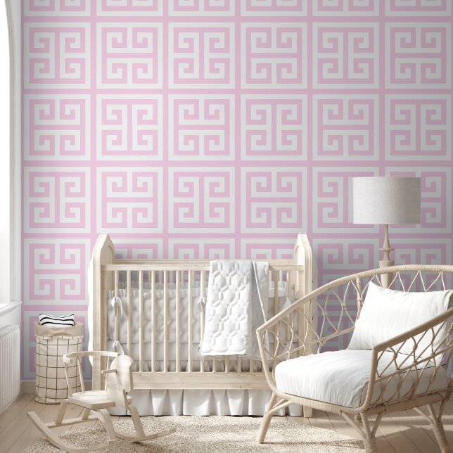 Papier Peint Clé classique Rose et Clé grecque blanche Grande (Enfants)