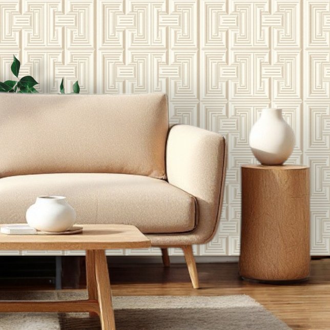 Papier Peint Clé grecque géométrique de beige blanc (Créateur téléchargé)