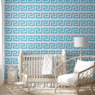 Papier Peint Clé grecque mosaïque fausse bleue égéenne sur fond