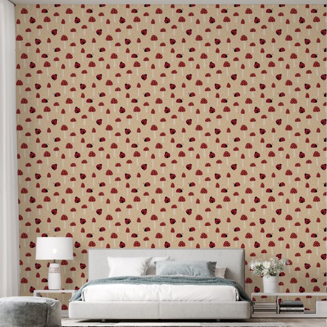 Papier Peint Coccinelles et Champignons Rouges (Chambre à coucher)